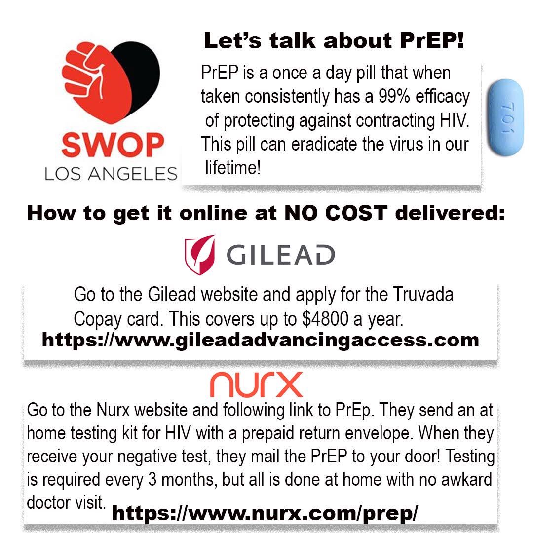 SwopLosAngeles's tweet photo. @mistressbellabathory made this handy info graphic to show you how to get the best deal for free!
PrEP can very easily cure HIV in this generation, and the biggest barriers are cost and access.
Here is one way to get PrEP w/o a doc visit!
#StatusIsSexy #Prep #HIVEqual #SelfCare https://t.co/jHOw6QnJ7R