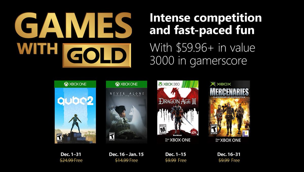 Xbox Live Games with Gold December 2018