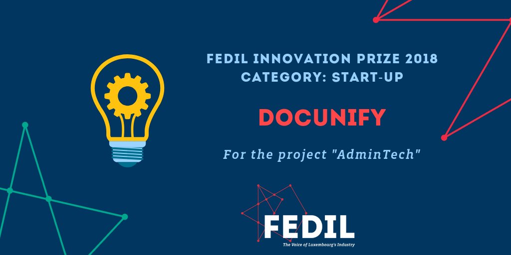 …our fourth winner of the #FEDILinnovationprize is <a href="/Docunify/">Docunify</a> in the category "#startup".  #AdminTech offers a simple and efficient digital platform for companies for secure collaborative work. Check out their video: youtube.com/watch?v=ZAolnM… 
#innovation #LuxembourgIndustry