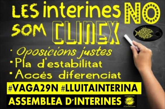 Interines's tweet photo. #Vaga29N  perquè les interines no som un clínex! #RevertimLesRetallades Derogació del decret de plantilles! Gestió democràtica i transparent dels centres educatius! https://t.co/diyaMYLVc4