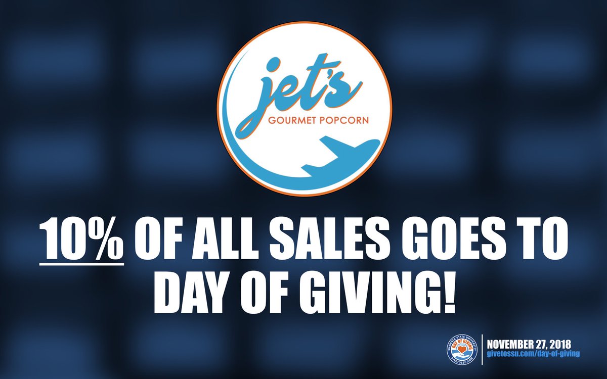 ShawneeState's tweet photo. Stop by Jet's Gourmet Popcorn today and 10% of all sales will go to SSU's Day of Giving! Thank you Jet's Gourmet Popcorn! #SSUDayofGiving https://t.co/HZqNOa7jNd