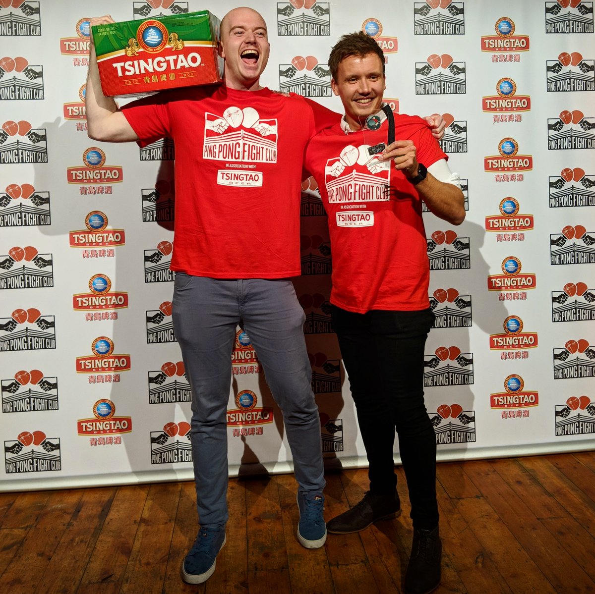 tsingtaouk's tweet photo. Bristol's Beer Pong Champions looking very happy with their winnings! #tsingtaouk #tsingtao #PPFC https://t.co/oh6m512KR8