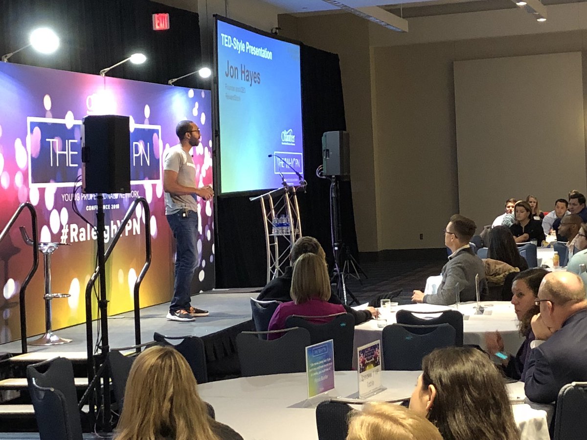 raleighchamber's tweet photo. Jon Hayes of @RewardStock tells YPN audience, “Have irrational levels of confidence. It doesn’t mean you’ll always get what you’re going after, but it means you’ll always try.” #RaleighYPN https://t.co/E3vrIUpsxm
