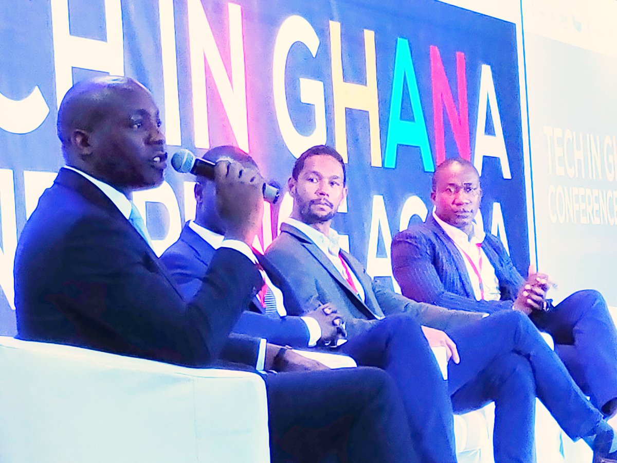 dhutchful's tweet image. Sam of @BlueSPACEAfrica, Nelson of  @innohub Randolph of @StanbicBankGH and Michael of @GlobalInnovFund discussing the  investment process and ecosystem #TechinGH18