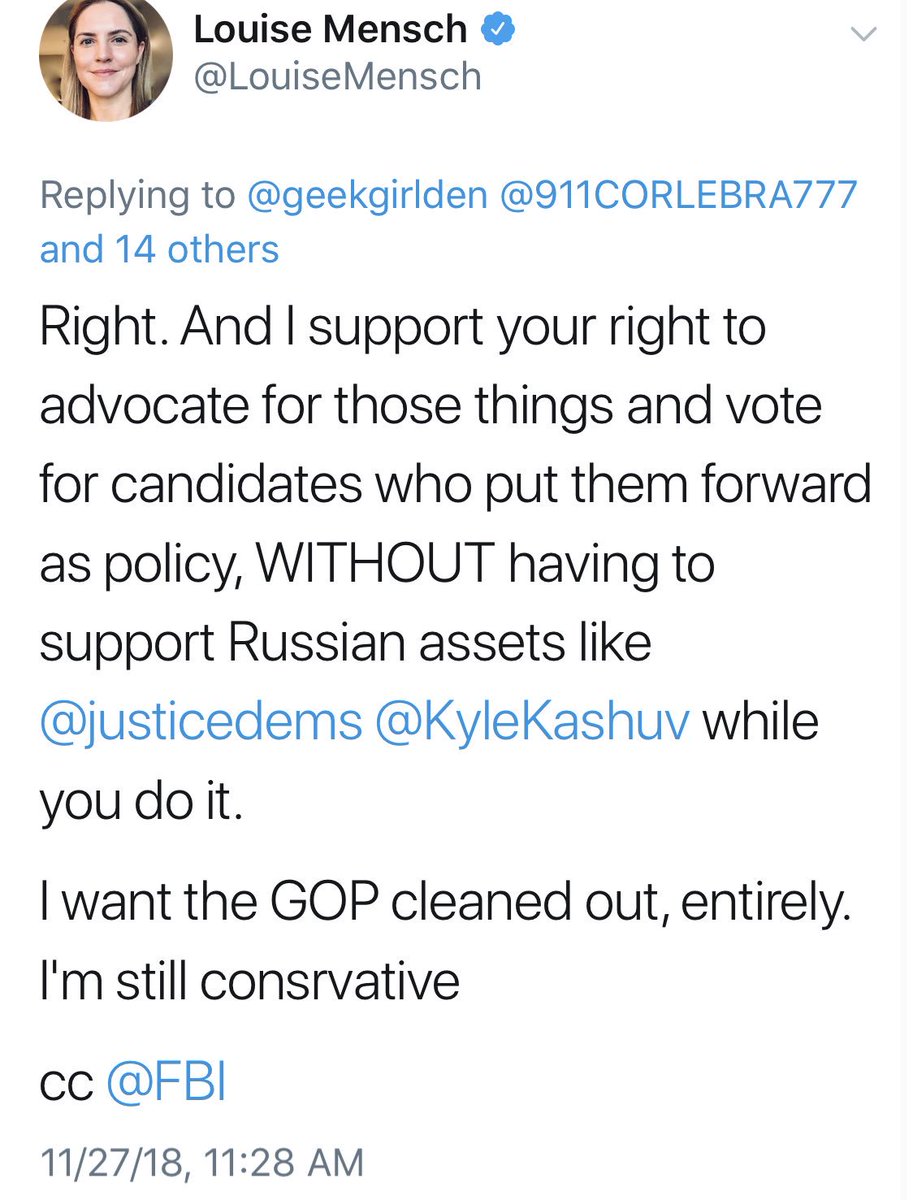 KyleKashuv's tweet photo. Saving this for when the @FBI Investigate me for your well reasoned claims, @LouiseMensch. 

Why’d you delete, fellow comrade? https://t.co/H2UGGVg1QT