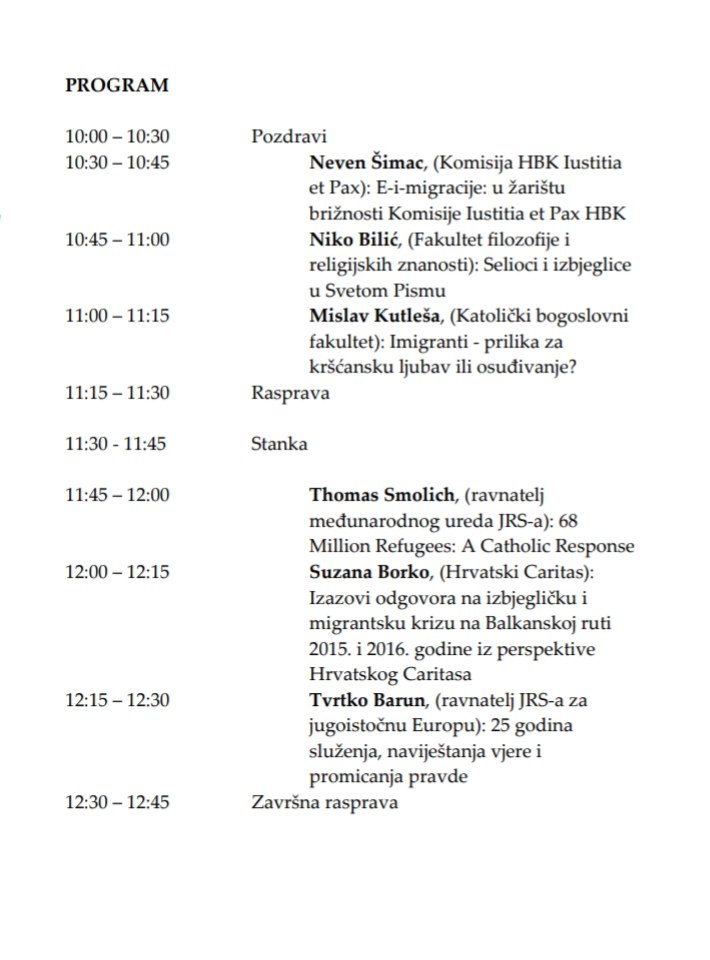 JRSizbjeglice's tweet photo. Dragi prijatelji,
s velikom Vas radošću pozivamo na Konferenciju “Primiti, zaštititi, promicati, integrirati” koju upriličuje #JRS u suradnji s #FFRZ, 30. studenog na FFRZ-u (Jordanovac 110), s početkom u 10 sati
https://t.co/OYBBttpSYA
Nadamo se da se vidimo u što većem broju! https://t.co/6Cr5bGcwvw