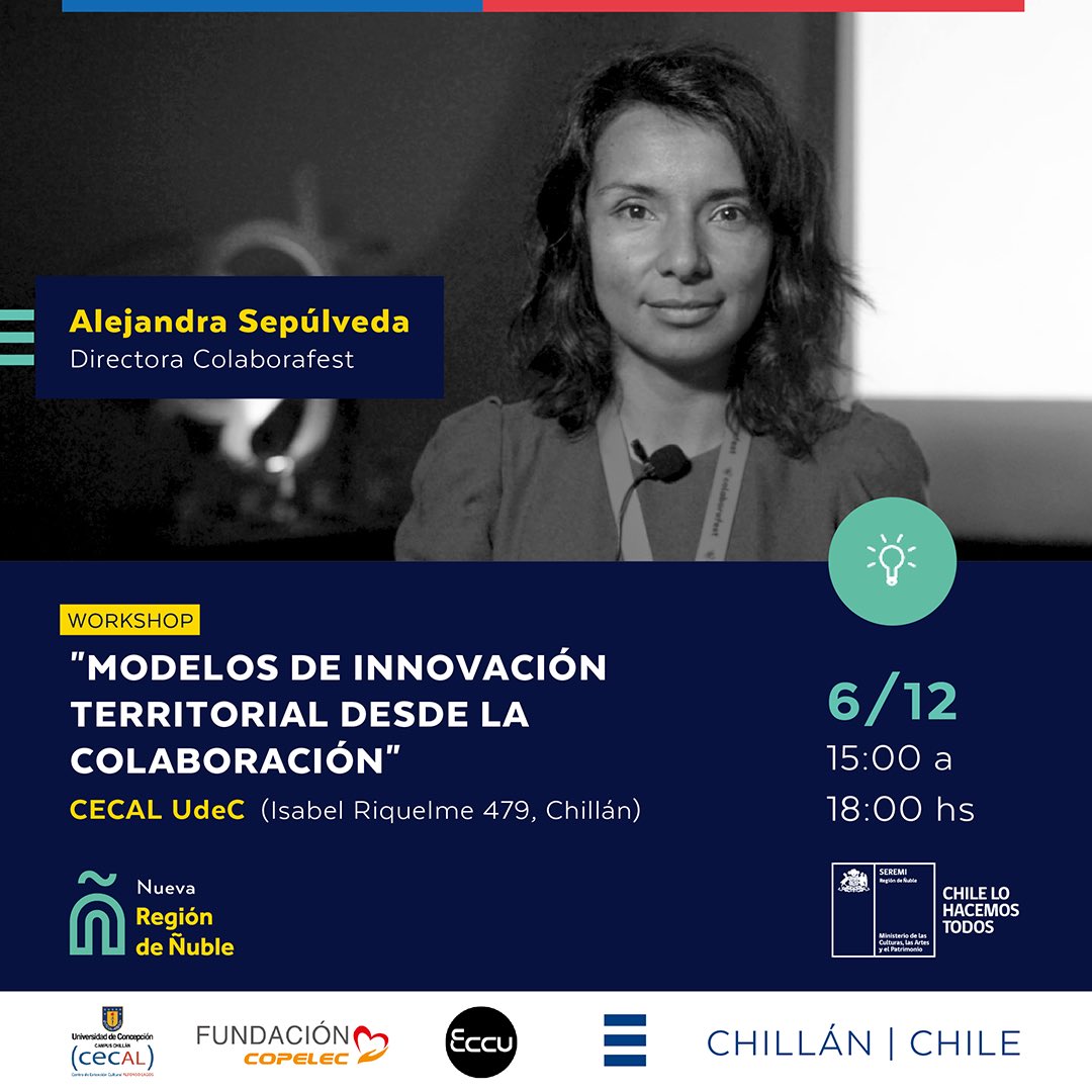 culturas_nuble's tweet photo. ✳️ ALEJANDRA SEPÚLVEDA es Directora de la Fundación Madrugada y estará en el Primer Encuentro de Economías Creativas de #Ñuble Inscríbete gratis en https://t.co/rajZExJhgF
#EmprendimientoCreativo https://t.co/f37Fn0Gpd5