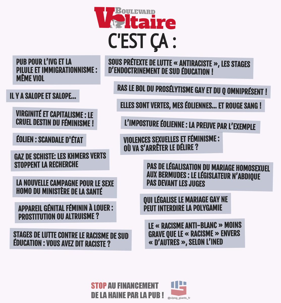 slpng_giants_fr's tweet photo. Bonjour @LCDProches Votre bannière publicitaire est en bien mauvaise compagnie sur ce site abject #BVoltaire .fr où elle apparaît et le supporte financièrement à votre insu. #Fairedubien -> Comme plus de 800 annonceurs alertés, retirez le  de votre  display. Merci ! https://t.co/CYzJXQqHdJ