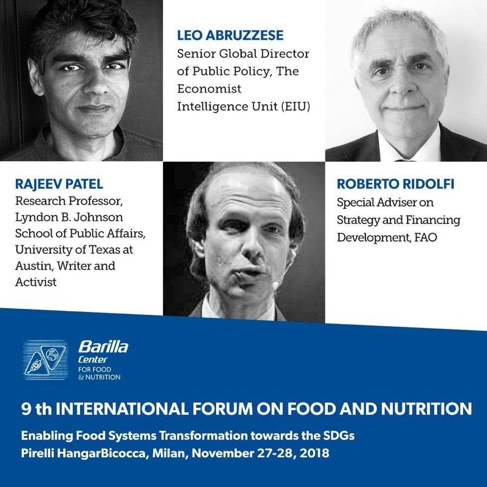 FoodGeneration's tweet photo. Raj Patel returns to the 9th #BCFNforum in Milan on Nov 27-28. 

The forum will promote international dialog across the sciences, politics and society and will share evidence, scientific data and best practices to achieve #SDGs. 

@BarillaCFN https://t.co/CyjV6KZIZf https://t.co/VlGPtlRVey