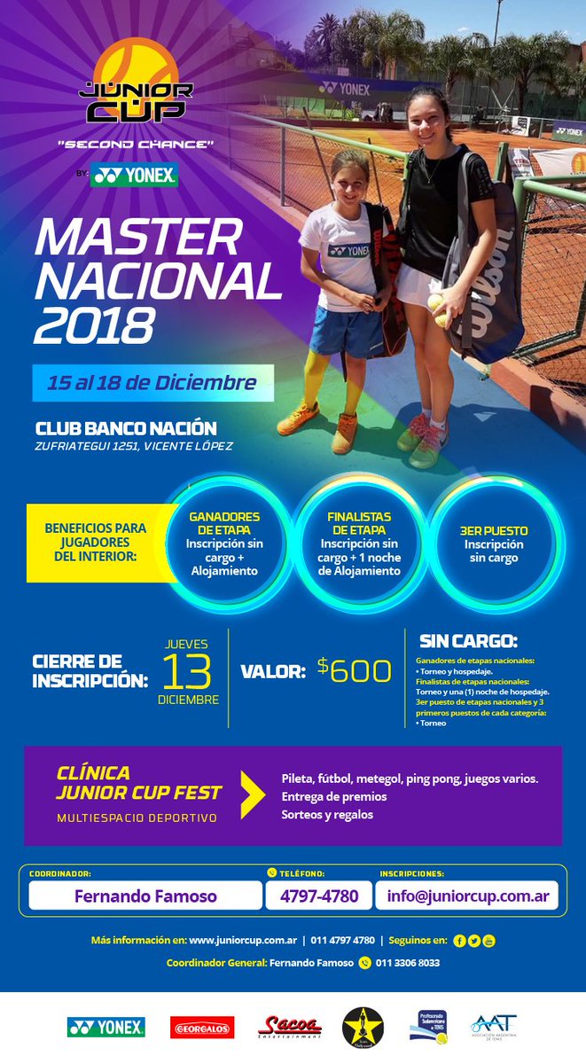 FFCoachOk's tweet photo. ➡️Se viene el #Master2018🏆
Ya podés inscribirte enviando tus datos a 👉info@juniorcup.com.ar 
Recordá que nuestro master es abierto y todos pueden participar✔
Los esperamos!!! #JuniorCup2018ByYonex #SecondChance https://t.co/riV8j6WETd