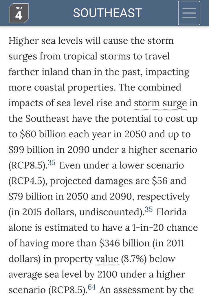 Throughout the regional and sectoral chapter, the report makes every effort to discuss possible outcomes of multiple scenarios. On the risks to coastal infrastructure, for example, the Southeast chapter says this: