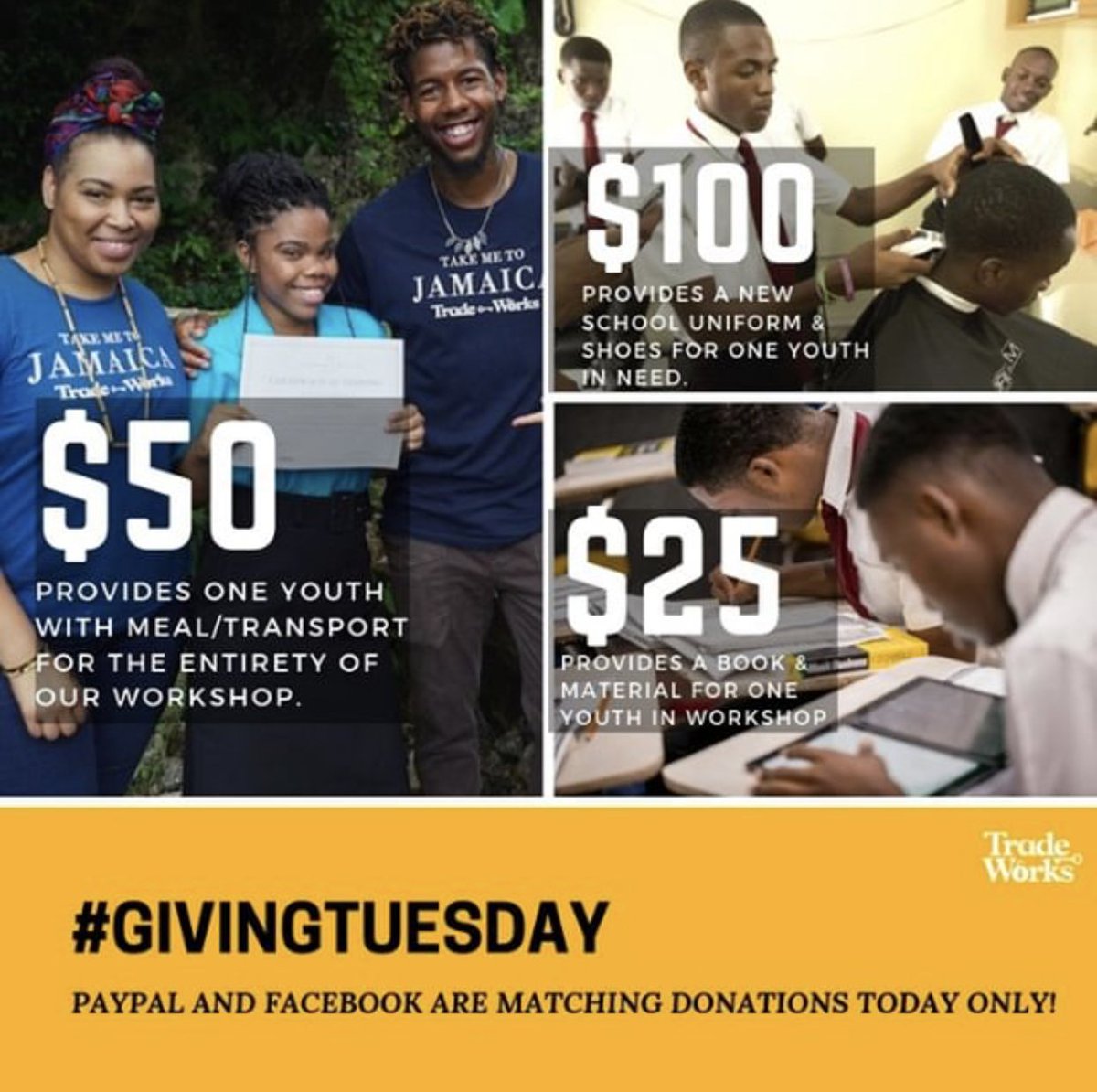 Trade_Works's tweet image. #GivingTuesday is here!! Have some fun with us today! Make a donation on PayPal or Facebook and they will MATCH your donation! Any amount counts! ow.ly/R6bu30mLIpN