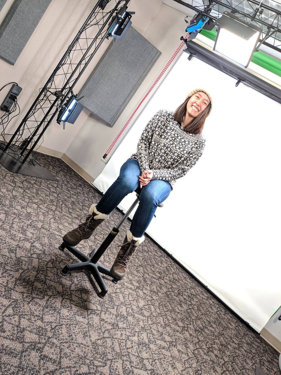 cbrandonchapman's tweet photo. Doing video studio work and, lo and behold, @rrachelwonggg's feet don't touch the ground 🤣🤣🤣. #HobbitsRule #AtLeastHerFeetArentFurry https://t.co/l6OPcN1uJ9