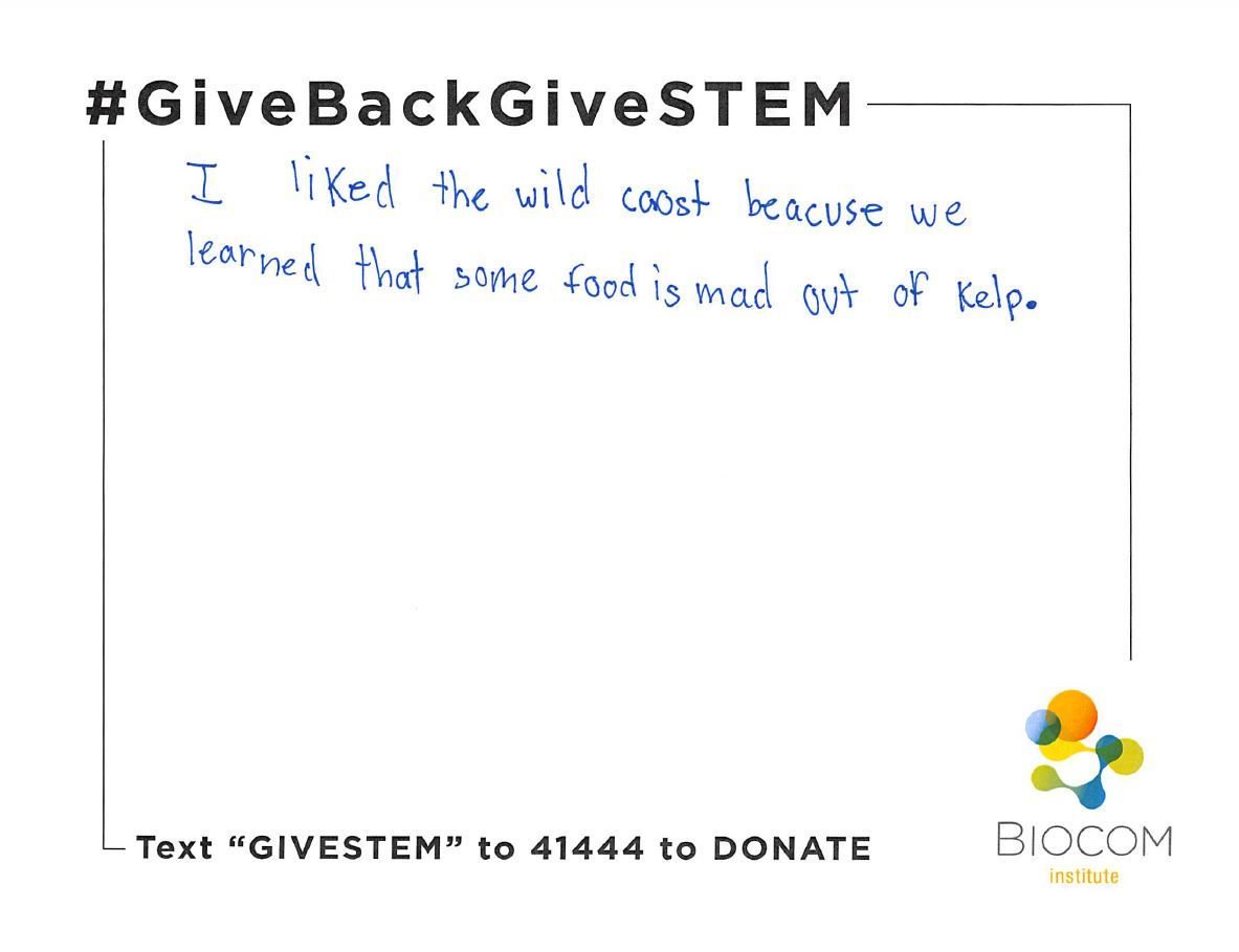 BiocomInstitute's tweet photo. Today is #GivingTuesday! Students from all across San Diego county have shared with us their favorite things about STEM, or their favorite things they learned in our programs - take a look! To support, donate here: https://t.co/mh5SoKio2z #GiveBackGiveSTEM https://t.co/6oXPz0aVUW
