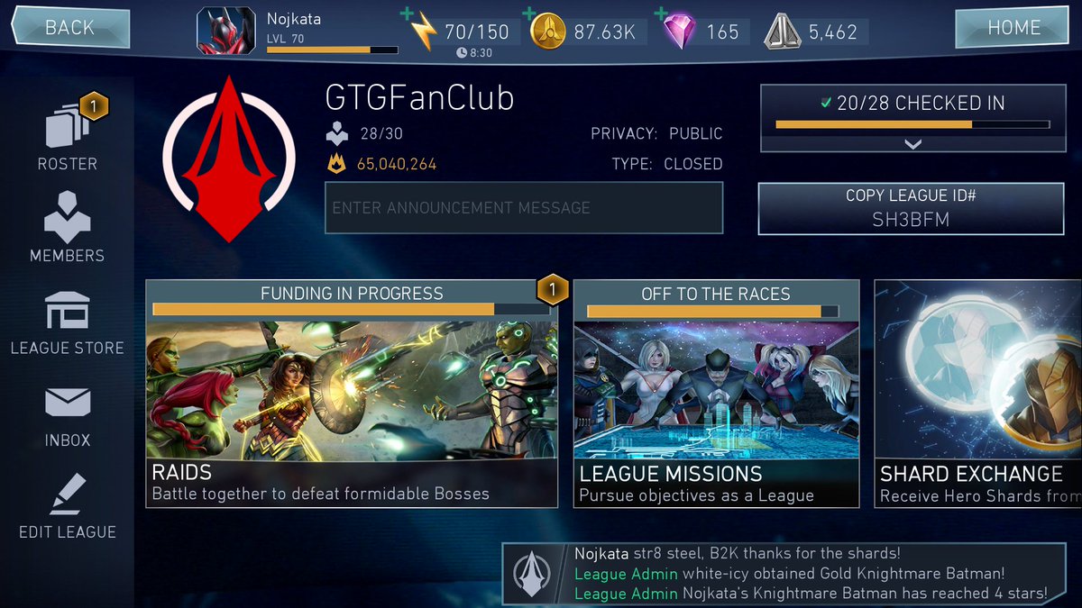 Hear us out! We are in search for loyal and skilled players that can really help us out in our League. We are currently on a quest of being able to defeat/deal with the higher difficulty in Raids, Tier 5. Is there anybody that can help us?#injustice2mobile #inj2mobile