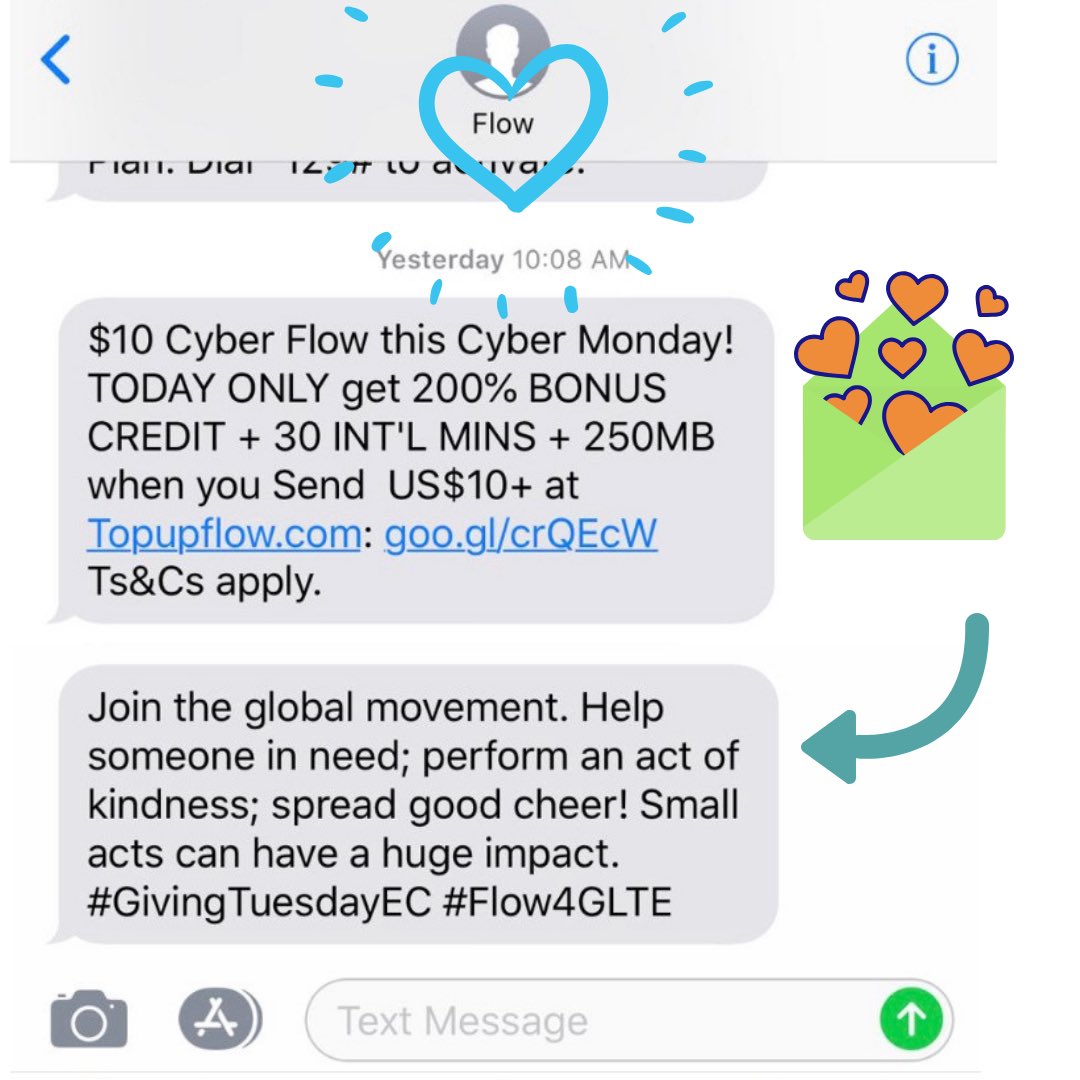 Thank you <a href="/FlowStLucia/">Flow St. Lucia</a> for helping us grow the movement! Screenshot your message, tag us and hashtag #GivingTuesdayEC. Help spread the word and encourage others to #dogood.