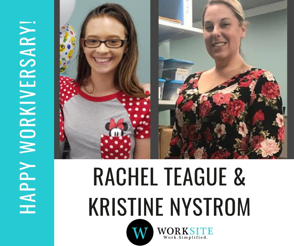 WorksitePEO's tweet photo. One year ago, these beautiful ladies joined our team. Since then, Kristine has processed thousands of payrolls and Rachel has double checked them. This powerhouse pair is dedicated to their work and their #WorksiteFamily. Rachel and Kristine, happy workiversary from all of us. https://t.co/toDvuJ9rlT