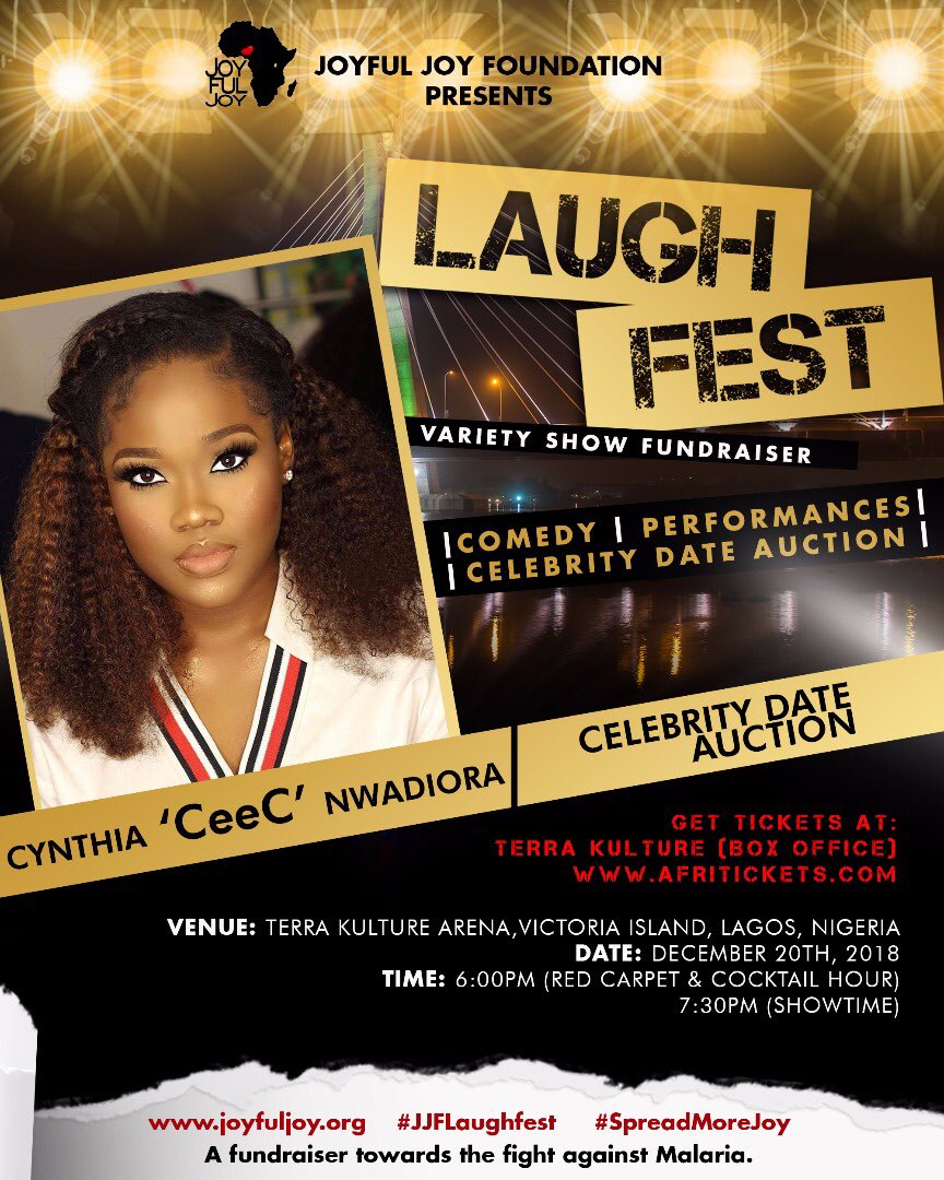 Official_CeeC's tweet photo. When: December 20th, 2018
_____

Where: Terra Kulture Arena 
1376 Tiamiyu Savage St
Victoria Island, Lagos
Nigeria
_____

Time: 6pm - Red Carpet &amp; Cocktail Hour 
7:30pm - Showtime
_____

Tickets Available at:Terra Kulture (Box Office) https://t.co/0q0fb6xt4d
_____

@JoyfulJoyFDN https://t.co/xPyBy6KkQ2