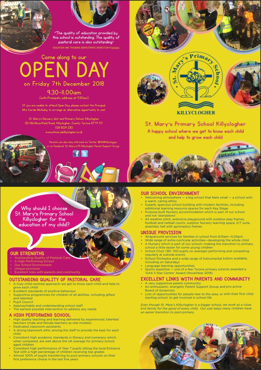 StMKillyclogher's tweet photo. If you have a child due to start Nursery or Year 1 in September 2019, please consider St Mary's as the right choice for the education of your child. https://t.co/QwOeEswrzs
