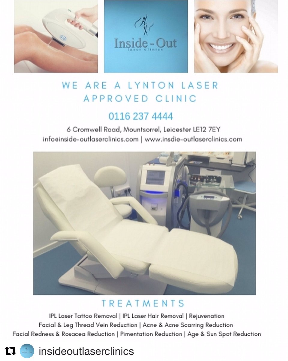 Inside-Out Laser Clinics are an approved Lynton Laser Clinic
@lynton_lasers 
#weuselynton #lyntonlasers #laserclinic #skinclinic #laserskincare #laserskinclinic #laserhairremoval #lasertattooremoval #lasertattooremovalleicester
