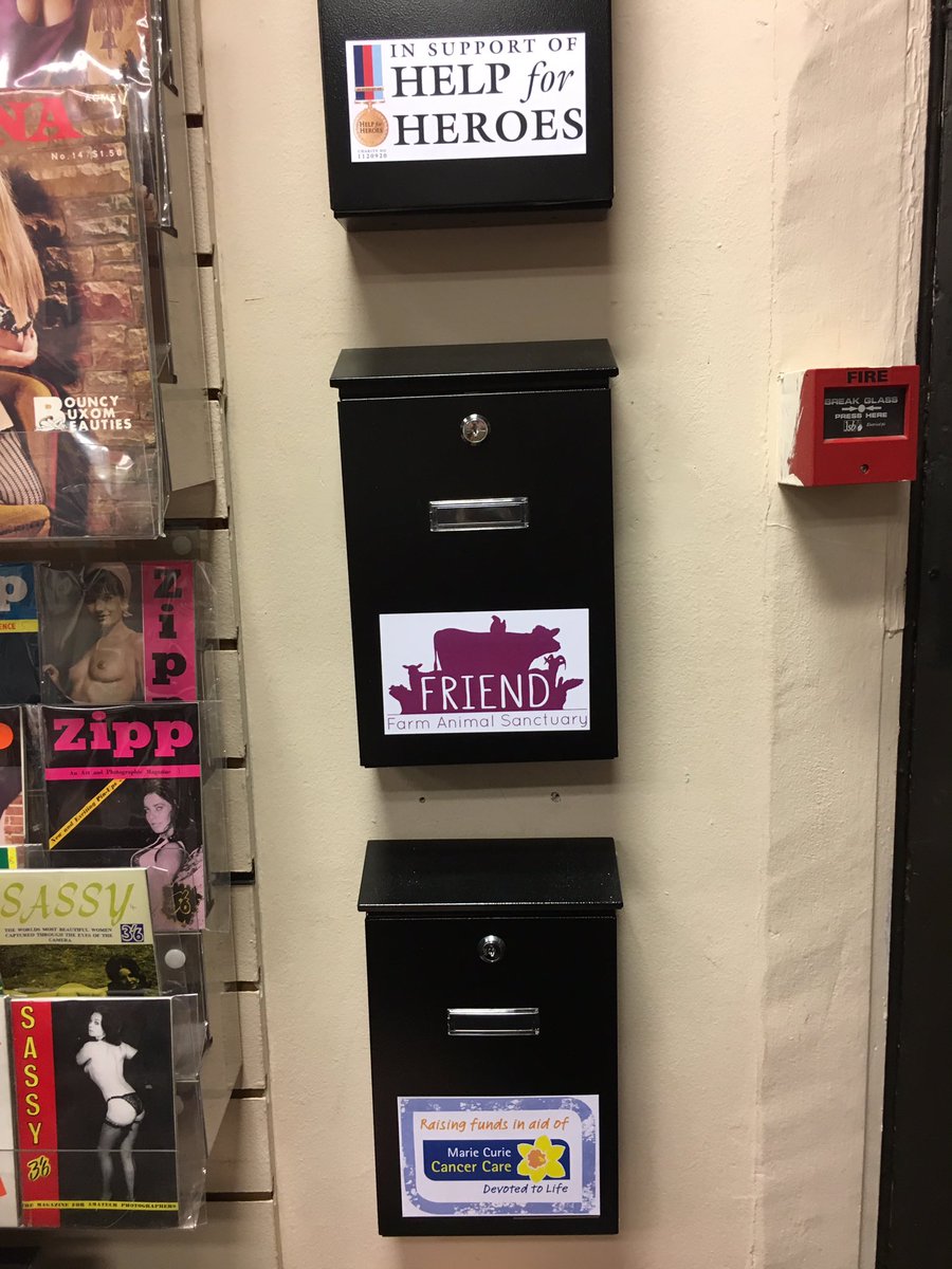 This seasons new charity boxes are up! Come and have a look through our cheap #magazine section &amp; donate to a worthy cause. #vintageporn #vintagemagazines #collage #artstudents #mariecurie #helpforheroes #farmanimalsanctuary