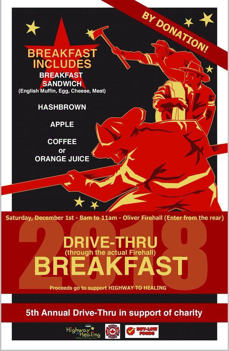 OliverFireDept's tweet photo. Our annual #drivethru breakfast in support of charity is happening this weekend in #OliverBC https://t.co/RdyCd9TV88