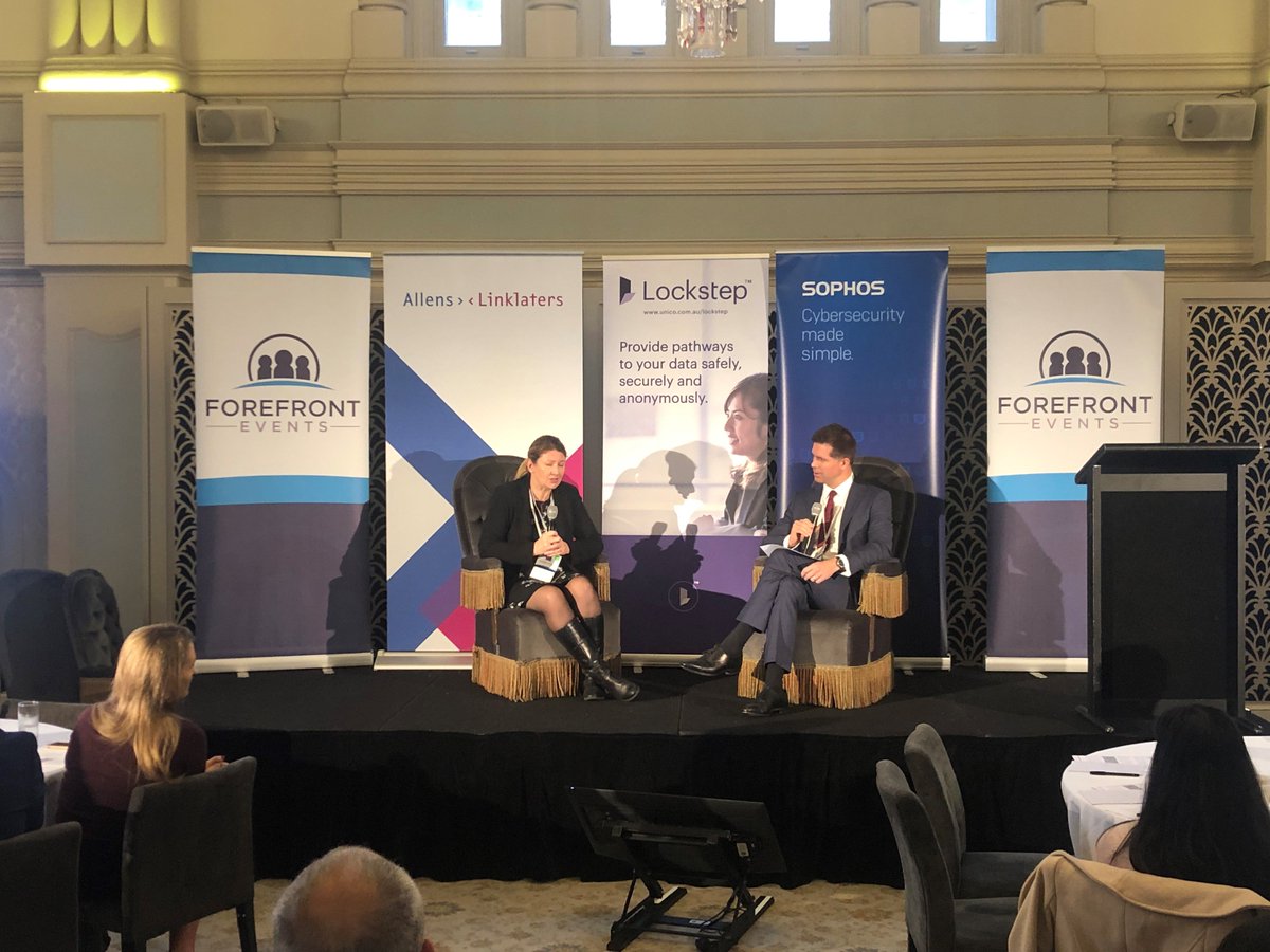 AllensLegal's tweet photo. 'It’s important that data governance doesn't become the ‘no police’': @ANZ_AU's Michelle Pinheiro interviewed by @GSmith_Allens #DataProtectionNSW https://t.co/7JQxR9ltrY