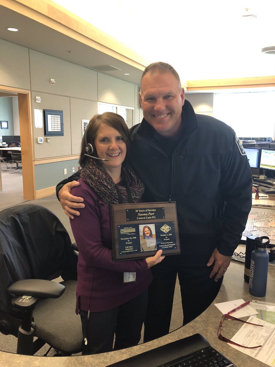 Congratulations to Naoma Parr on 30 years of service as an emergency commutations professional. Working in 911 dispatch is incredibly difficult and the enthusiasm and energy Naoma displays after 30 years is inspiring.