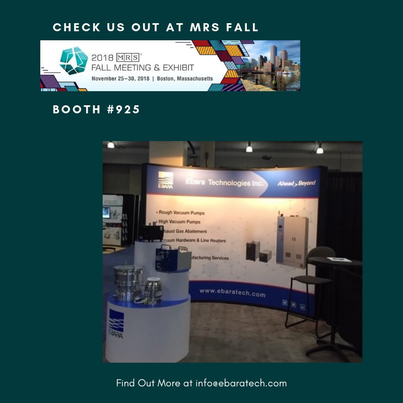 EbaraTechSac's tweet photo. #EbaraTech is here today at the MRS Fall Meeting & Exhibit in Boston, MA. Stop by Booth #925 to discuss our latest products and how we can assist you. Unable to attend? Email us at info@ebaratech.com. #MRSFALL2018 #EBARA https://t.co/SxshcSn7AD