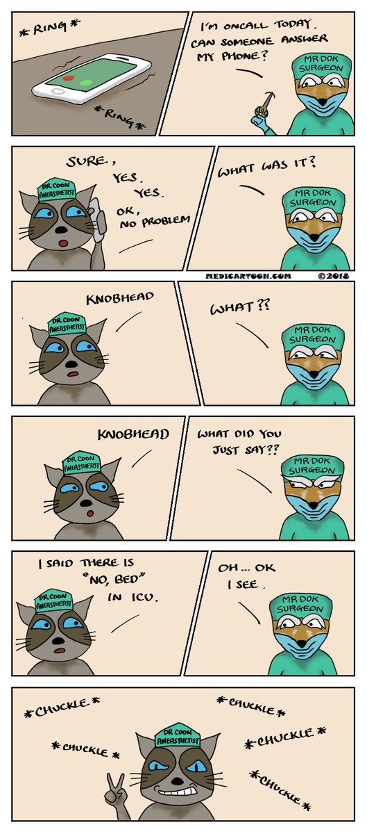 Medicartoon's tweet photo. A way to swear 🤣

ps. try this at your own discretion 😉

#surgeon #anaesthetist #swear #knobhead #nobhead #doctor #doctors #nurse #nurses #nurselife #medic https://t.co/TZjoB6MFJM