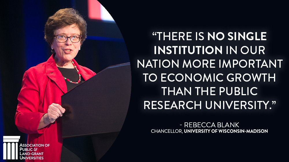 APLU_News's tweet photo. #ICYMI, @UWMadison Chancellor @BeckyBlank discussed how #PublicUs can increase economic opportunity for their students, communities, and partners during her #APLU2018 keynote speech. Check out our YouTube playlist to see panels from the weekend.
https://t.co/xRiXTij7lo https://t.co/Egt3qzIabX