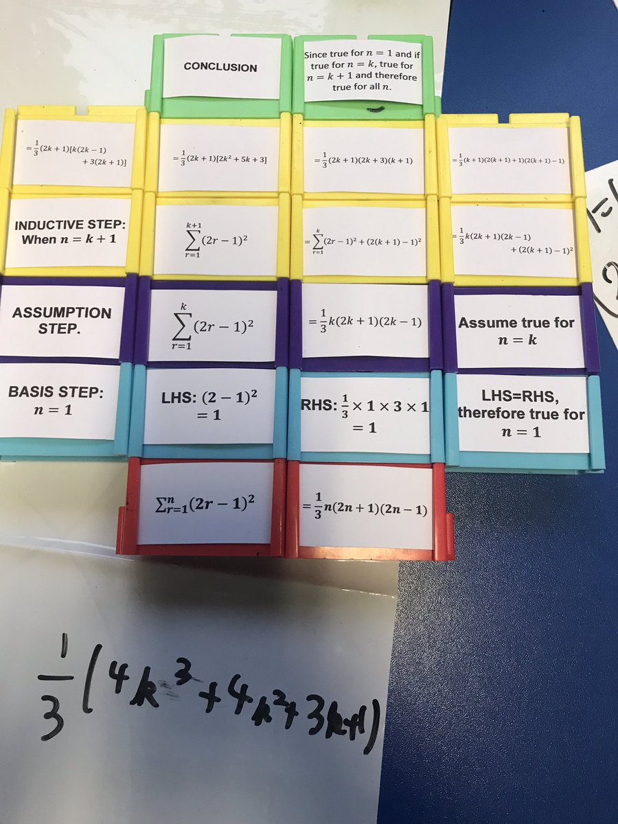 MathsMissDavies's tweet photo. Year 12’s work today on proof by induction using structural learning blocks #fp1 #structurallearning https://t.co/0TRMytsFkh