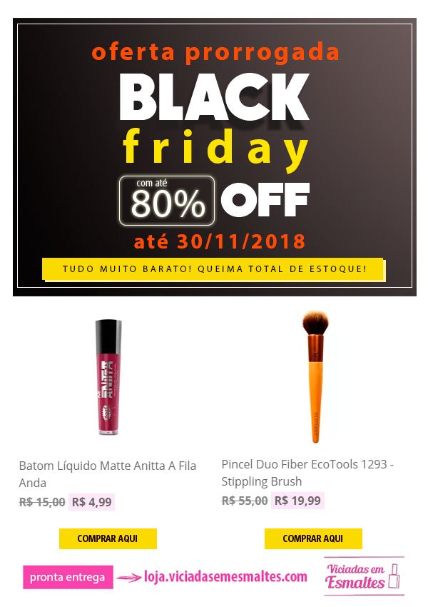 vicioemesmalte's tweet photo. Prorrogamos as ofertas da #BlackFriday !!!
Esmaltes, Maquiagens, Produtos para Manicure com até 80% OFF! Venha conferir > https://t.co/MHYsRCHWgm #ViciadasEmEsmaltes #Esmalte #Esmaltes #ViciadasEmVidrinhos #AmoEsmalte #Unha #Unhas #VicioEmEsmalte #ViciadaEmEsmalte #Manicure https://t.co/BZrXxaJJXk
