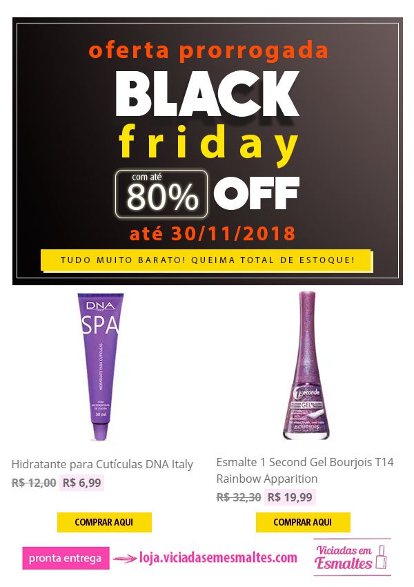 vicioemesmalte's tweet photo. Prorrogamos as ofertas da #BlackFriday !!!
Esmaltes, Maquiagens, Produtos para Manicure com até 80% OFF! Venha conferir > https://t.co/MHYsRCHWgm #ViciadasEmEsmaltes #Esmalte #Esmaltes #ViciadasEmVidrinhos #AmoEsmalte #Unha #Unhas #VicioEmEsmalte #ViciadaEmEsmalte #Manicure https://t.co/cPbGEJSsQG