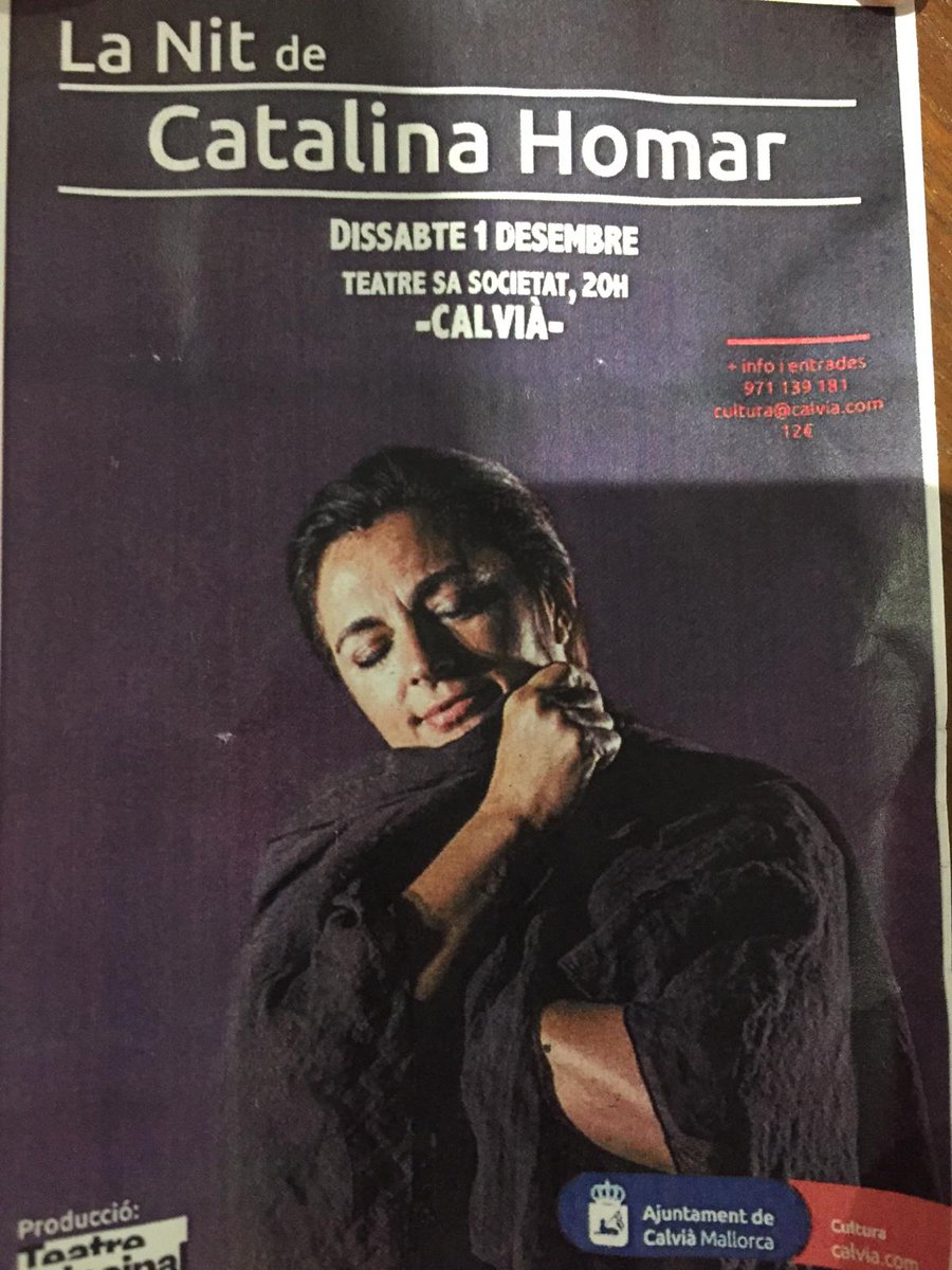 Atapib1's tweet photo. A @culturacalvia començam el desembre amb La nit de Catalina Homar. @teatreprincipal https://t.co/AU3TMOFMbR