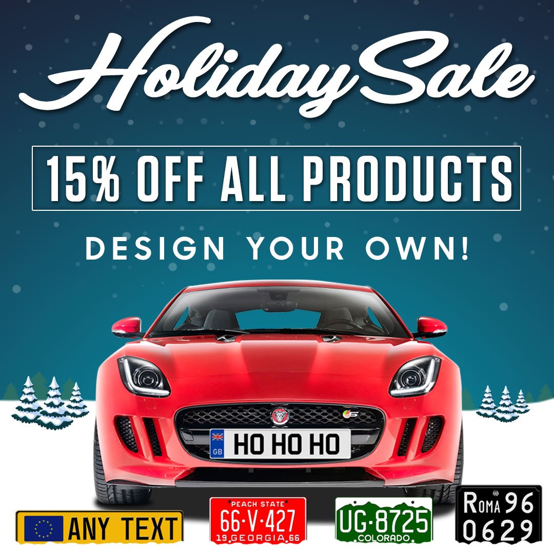 The holidays are just around the corner.  

Take advantage of our HOLIDAY SALE going on right NOW!  

ALL PRODUCTS ARE 15% OFF!!!  

Get the PERFECT gift for you or that special auto enthusiast in your life, today at licenseplates.tv
