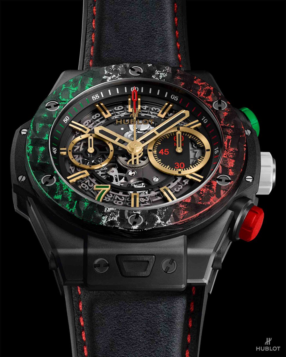 Hublot's tweet image. Hublot and the 2018 Pirelli Challenge World Champion, #MartinFuentes, unveil a new Big Bang Unico Squadra Corse limited edition in #Mexico!