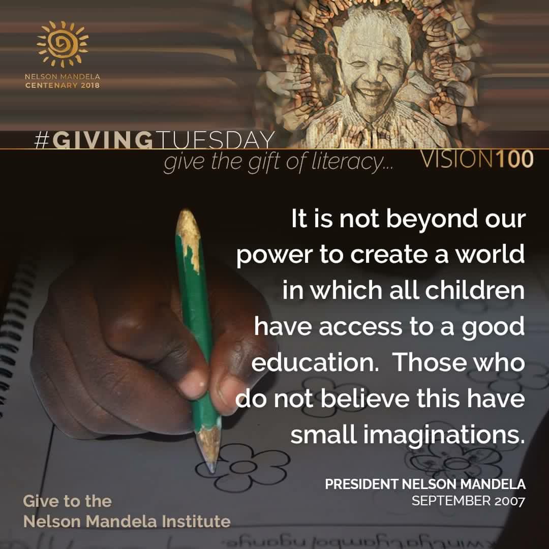 Rolandschoeman's tweet photo. #GivingTuesday. I nominate the NMI. For anyone who understands the power of quality early learning for equalising our common world, join me by giving the gift of literacy.
Make a tax deductible donation. https://t.co/OkFHvEykYp
#MandelaCentenary #MandelaLegacy https://t.co/LskCe6YiPN