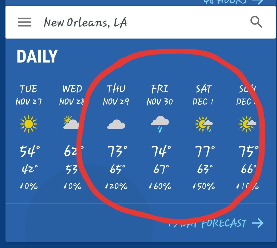 deeter64's tweet photo. 🤔🤔...current situation🌨❄ and NOLA forecast ☀️ has me looking forward to my 3 day conference later this week!!✈ Won't be needing my winter coat &amp; boots! 😀😎 #travelplans #gettingoutofdodge https://t.co/iOikPkc18e