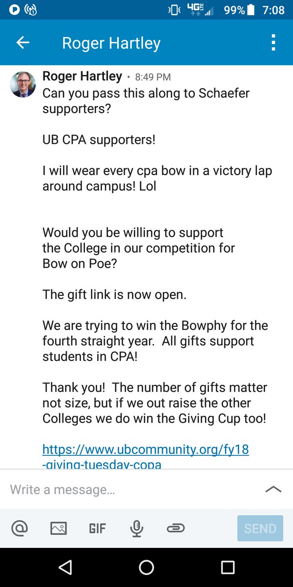 Dean Roger Hartley means business about Giving Tuesday! If you haven't yet, we encourage you to contribute to UB CPA today so we can see his bow-dazzled victory lap!
ubcommunity.org/fy18-giving-tu…