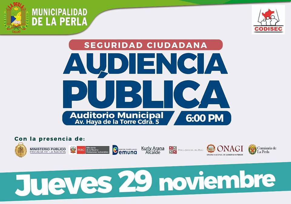 #Seguridad I Este jueves los esperamos en nuestra Audiencia Pública sobre temas de seguridad. La invitación es para todos los vecinos de #LaPerla.