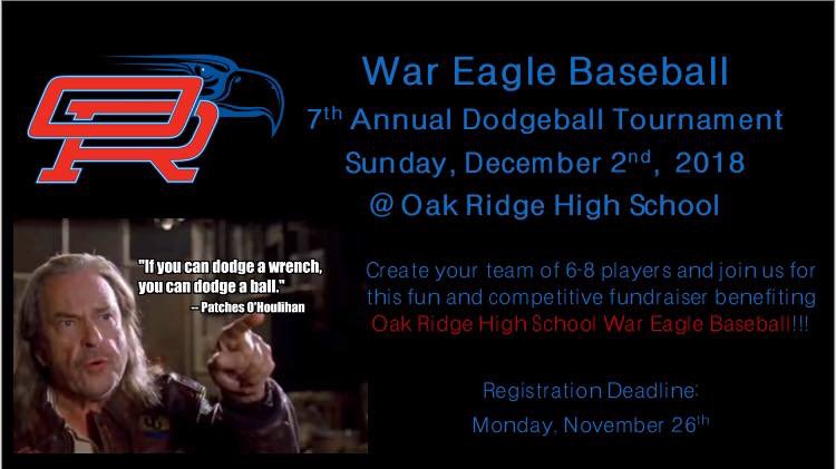 Ultimate_Pools's tweet photo. We're proud to be a sponsor of @orhsbaseball and encourage everyone to support their 7th Annual Dodgeball Fundraiser this Sunday at Oak Ridge High School. If you can dodge a wrench, you can support the War Eagles! #dodgeball #globogymisgoingdown #WarEagle #OakRidge https://t.co/77GOpjn2Co