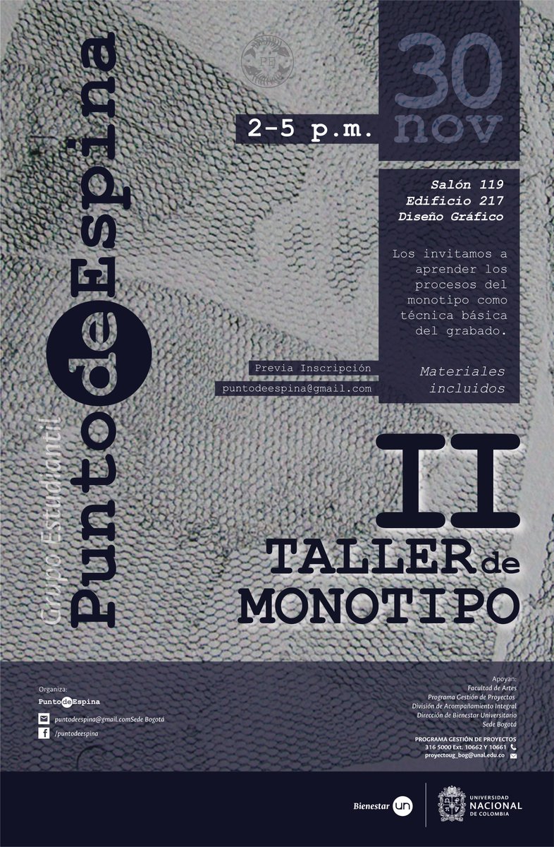 PGPunal's tweet photo. Invitados al segundo taller de Monotipo de nuestro grupo Punto de Espina. https://t.co/A5YclB4Zuo