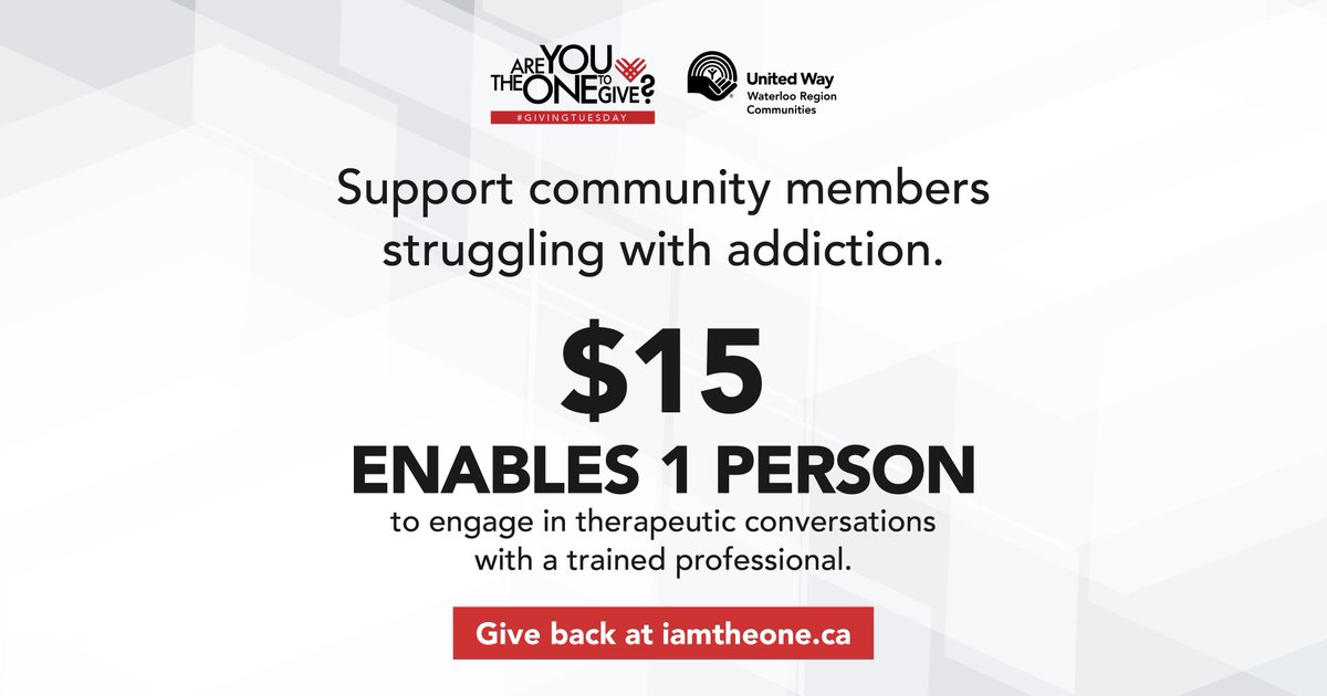There's still time to give! We are accepting donations all day and it takes as little as $15 to help one person struggling with addiction. Donate at iamtheone.ca #GivingTuesday2018 #GivingTuesdayWR #IAmTheOne #GiveBack #WRAwesome #WatReg