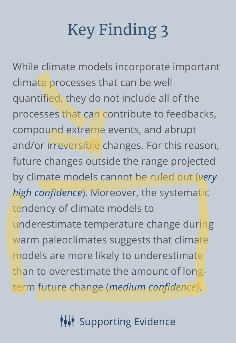 She then says, “modeling the climate is an extremely complicated science that is never exact.” That is absolutely true. And that’s why, in the chapter I wrote with  @bobkopp called “Potential Surprises”, this conclusion is so worrisome. Source:  https://science2017.globalchange.gov/chapter/15/ 