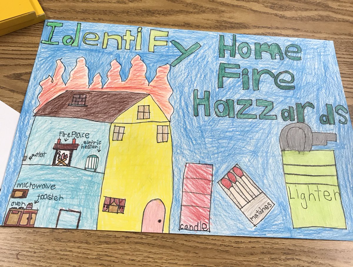 ms_majewski's tweet photo. We have a 2nd place NCC Fire Prevention Poster &amp; Essay award winner in our class! So proud of how hard he worked on his poster! 🚒🔥@marbrkprincipal @DanaFarrior https://t.co/8dzAyyyLY5