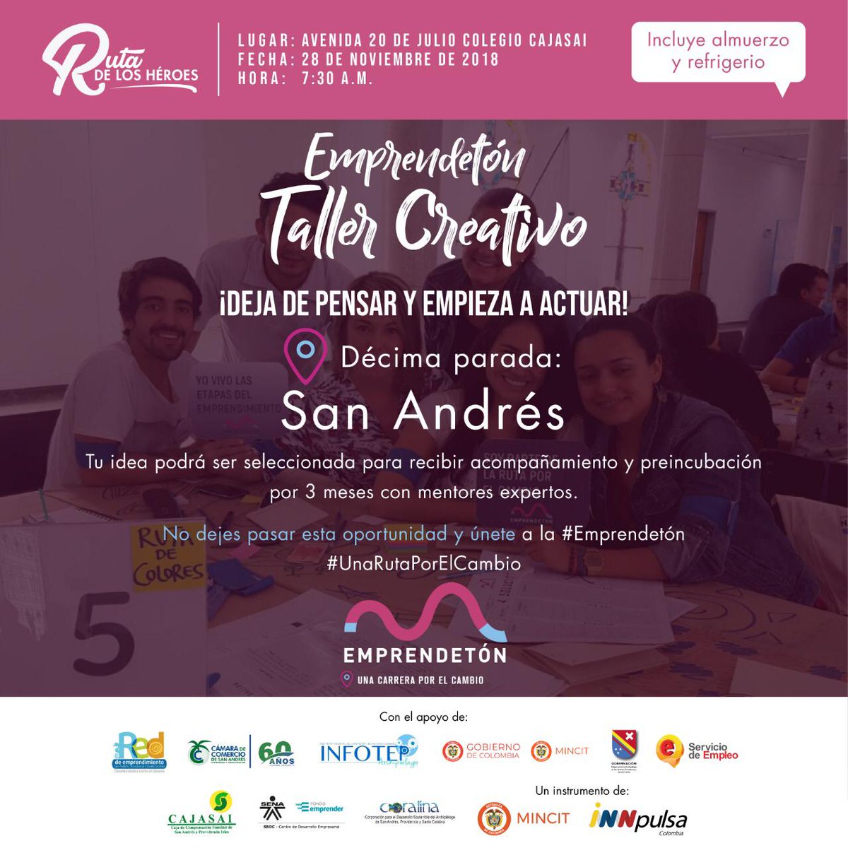 ¡Emprendedores en San Andrés! Alisten sus mejores ideas e iniciativas para transformarlas en proyectos realizables y tangibles. Nos vemos mañana en nuestra #Emprendetón --> bit.ly/2PGPmRj #RutaDeLosHéroes