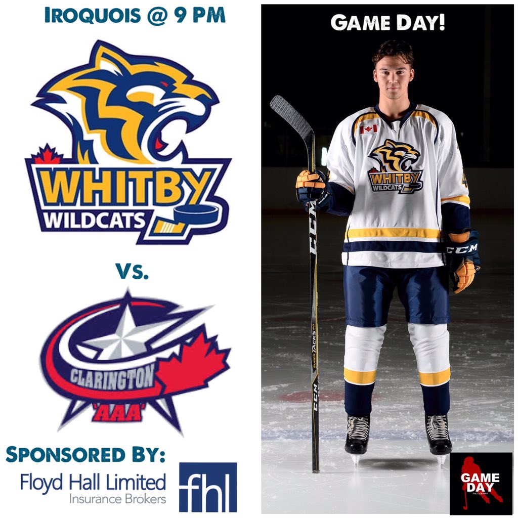 🚨🚨 GAME DAY!! 🚨🚨

#Wildcats hope to snap <a href="/MidgetAAAToros/">Clarington U18 AAA</a> 5 game winning streak tonight at Iroquois on Pad 1

Puck drops at 9:00 PM

@oliverwebster19 stands tall in net for #Whitby

Tonight’s game is sponsored by Floyd Hall Ltd. 

📷 by: <a href="/GameDayPhoto/">Game Day Photography</a> 

#WelcomeToTheJungle
