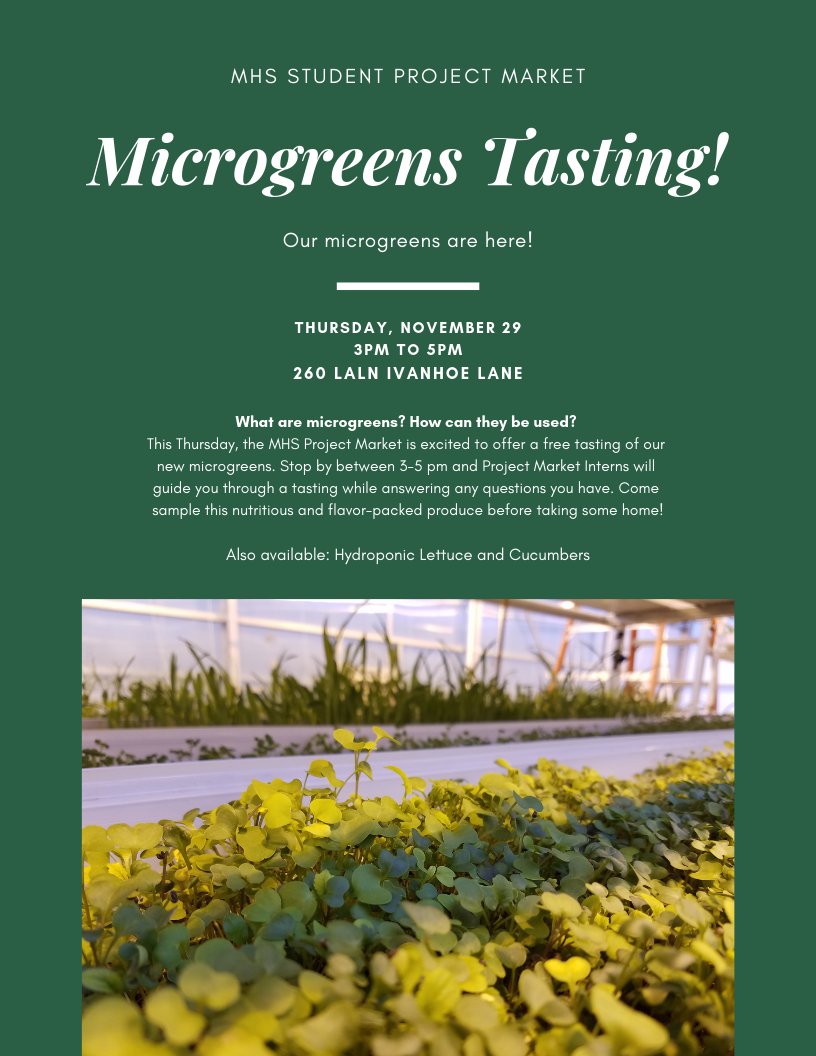 STEAMMHS1's tweet photo. Visit the MHS Student Project Market this Thursday to sample our latest addition...microgreens! #farmersmarket #shoplocal #tastygreens #microgreens https://t.co/l0XvqH8FoR