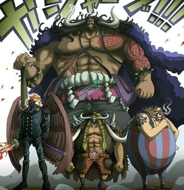 yamato, kaidou, king, queen, and jack (one piece) drawn by sate_meng